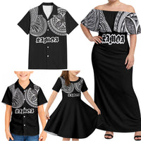 Samoa Traditional Tattoo Family Matching Off Shoulder Maxi Dress and Hawaiian Shirt Tribal Tatau Pattern