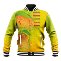 Hawaiian Mango Baseball Jacket Polynesian Art Pattern and Kakau Tattoo