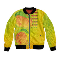 Hawaiian Mango Bomber Jacket Polynesian Art Pattern and Kakau Tattoo