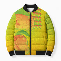 Hawaiian Mango Bomber Puffer Jacket Polynesian Art Pattern and Kakau Tattoo