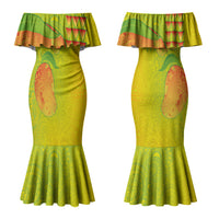 Hawaiian Mango Couples Matching Mermaid Dress and Long Sleeve Button Shirt Polynesian Art Pattern and Kakau Tattoo