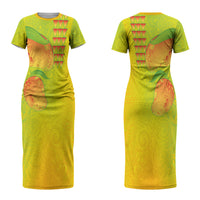 Hawaiian Mango Couples Matching Short Sleeve Bodycon Dress and Long Sleeve Button Shirt Polynesian Art Pattern and Kakau Tattoo
