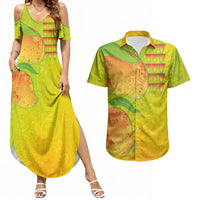Hawaiian Mango Couples Matching Summer Maxi Dress and Hawaiian Shirt Polynesian Art Pattern and Kakau Tattoo