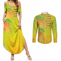 Hawaiian Mango Couples Matching Summer Maxi Dress and Long Sleeve Button Shirt Polynesian Art Pattern and Kakau Tattoo