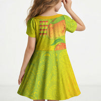 Hawaiian Mango Kid Short Sleeve Dress Polynesian Art Pattern and Kakau Tattoo