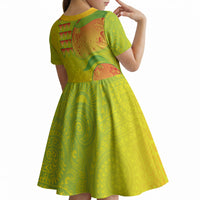Hawaiian Mango Kid Short Sleeve Dress Polynesian Art Pattern and Kakau Tattoo
