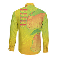 Hawaiian Mango Long Sleeve Button Shirt Polynesian Art Pattern and Kakau Tattoo
