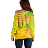 Hawaiian Mango Off Shoulder Sweater Polynesian Art Pattern and Kakau Tattoo