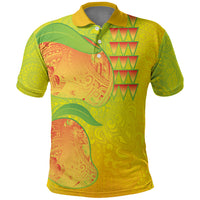 Hawaiian Mango Polo Shirt Polynesian Art Pattern and Kakau Tattoo