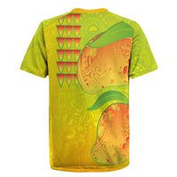 Hawaiian Mango Rugby Jersey Polynesian Art Pattern and Kakau Tattoo