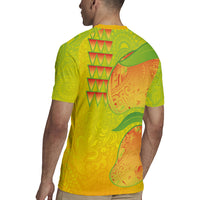 Hawaiian Mango Rugby Jersey Polynesian Art Pattern and Kakau Tattoo