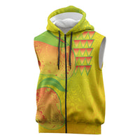 Hawaiian Mango Sleeveless Zip Hoodie Polynesian Art Pattern and Kakau Tattoo