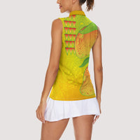 Hawaiian Mango Women Sleeveless Polo Shirt Polynesian Art Pattern and Kakau Tattoo