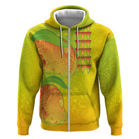 Hawaiian Mango Zip Hoodie Polynesian Art Pattern and Kakau Tattoo