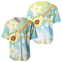 Hawaiian Ukulele Avocado Baseball Jersey Leis and Polynesian Pattern