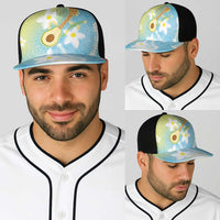 Hawaiian Ukulele Avocado Baseball Net Cap Leis and Polynesian Pattern