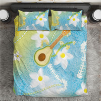 Hawaiian Ukulele Avocado Bedding Set Leis and Polynesian Pattern