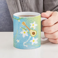 Hawaiian Ukulele Avocado Ceramic Mug Leis and Polynesian Pattern