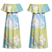 Hawaiian Ukulele Avocado Family Matching Off Shoulder Maxi Dress and Hawaiian Shirt Leis and Polynesian Pattern
