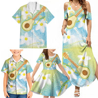 Hawaiian Ukulele Avocado Family Matching Summer Maxi Dress and Hawaiian Shirt Leis and Polynesian Pattern