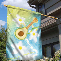 Hawaiian Ukulele Avocado Garden Flag Leis and Polynesian Pattern