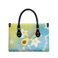 Hawaiian Ukulele Avocado Leather Bag Leis and Polynesian Pattern