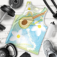 Hawaiian Ukulele Avocado Men Tank Top Leis and Polynesian Pattern