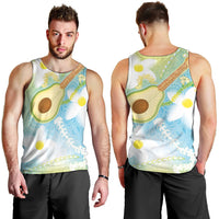 Hawaiian Ukulele Avocado Men Tank Top Leis and Polynesian Pattern