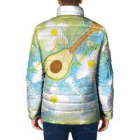 Hawaiian Ukulele Avocado Padded Jacket Leis and Polynesian Pattern