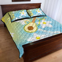 Hawaiian Ukulele Avocado Quilt Bed Set Leis and Polynesian Pattern