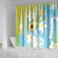 Hawaiian Ukulele Avocado Shower Curtain Leis and Polynesian Pattern