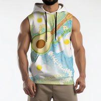 Hawaiian Ukulele Avocado Sleeveless Hoodie Leis and Polynesian Pattern