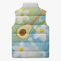 Hawaiian Ukulele Avocado Sleeveless Puffer Jacket Leis and Polynesian Pattern