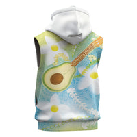 Hawaiian Ukulele Avocado Sleeveless Zip Hoodie Leis and Polynesian Pattern