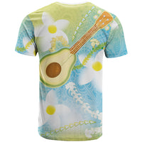 Hawaiian Ukulele Avocado T Shirt Leis and Polynesian Pattern