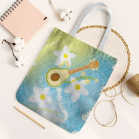 Hawaiian Ukulele Avocado Tote Bag Leis and Polynesian Pattern