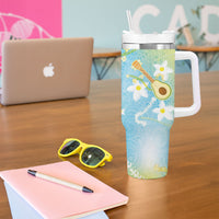 Hawaiian Ukulele Avocado Tumbler With Handle Leis and Polynesian Pattern