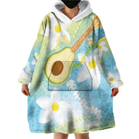 Hawaiian Ukulele Avocado Wearable Blanket Hoodie Leis and Polynesian Pattern