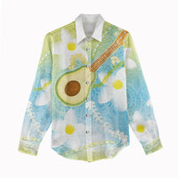 Hawaiian Ukulele Avocado Women Casual Shirt Leis and Polynesian Pattern