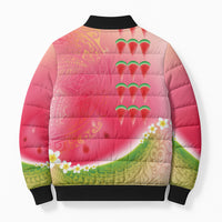 Hawaiian Watermelon Bomber Puffer Jacket with Kakau Art Tattoo