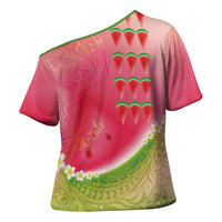 Hawaiian Watermelon Cross Shoulder Shirt with Kakau Art Tattoo