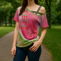 Hawaiian Watermelon Cross Shoulder Shirt with Kakau Art Tattoo