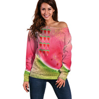 Hawaiian Watermelon Off Shoulder Sweater with Kakau Art Tattoo