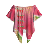 Hawaiian Watermelon Off Shoulder Wrap Waist Top with Kakau Art Tattoo LT03 Multicolor - Polynesian Pride