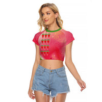 Hawaiian Watermelon Raglan Cropped T Shirt with Kakau Art Tattoo