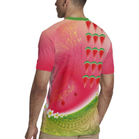 Hawaiian Watermelon Rugby Jersey with Kakau Art Tattoo