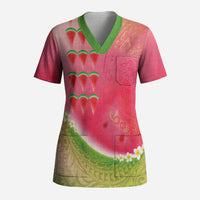 Hawaiian Watermelon Scrub Top with Kakau Art Tattoo