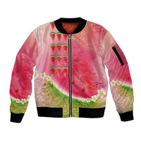 Hawaiian Watermelon Sleeve Zip Bomber Jacket with Kakau Art Tattoo