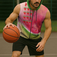 Hawaiian Watermelon Sleeveless Zip Hoodie with Kakau Art Tattoo