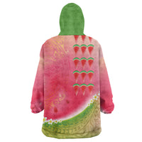 Hawaiian Watermelon Wearable Blanket Hoodie with Kakau Art Tattoo